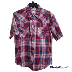 NEW Wrangler Wrancher Plaid snap button up men's shirt